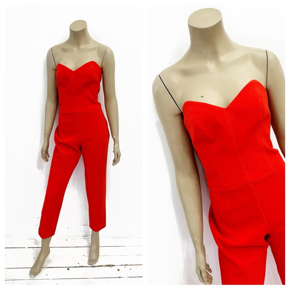 Cherry red Trina Turk sweetheart neckline strapless jumpsuit. Size 4.